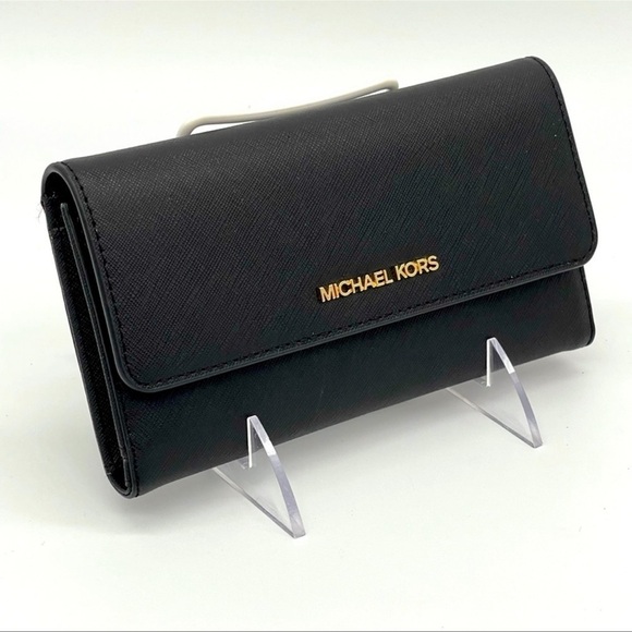 Michael Kors Trifold Wallet Black Leather - Picture 1 of 8
